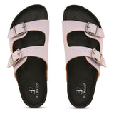 Pink Open Toe Flats with Buckles featuring buckle detailing for an adjustable fit and stylish look.