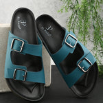 Seagreen Open Toe Flats with Buckles featuring buckle detailing for an adjustable fit and stylish look.
