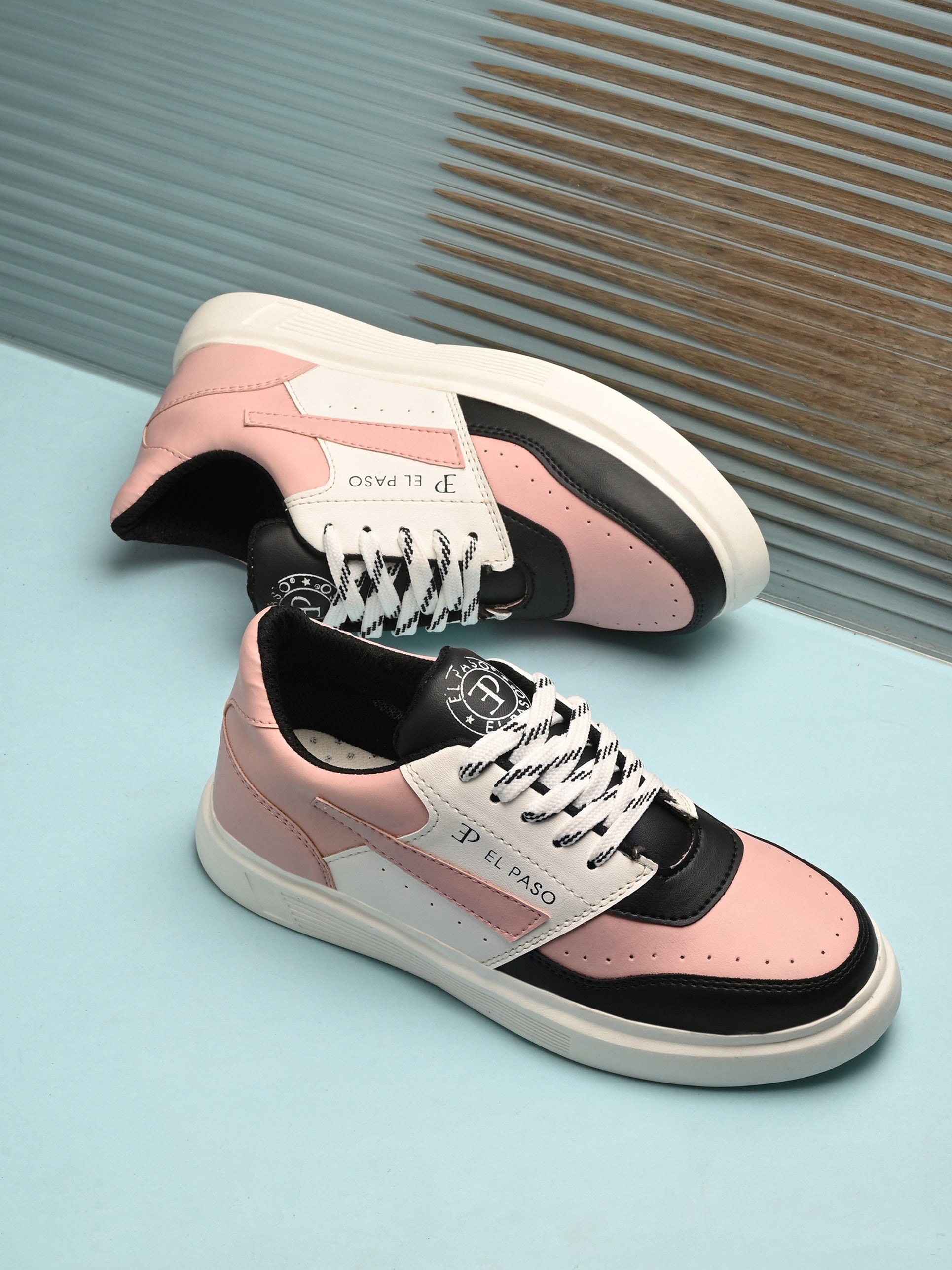 Black & Pink Lace-Up Platform Heel Sneakers 