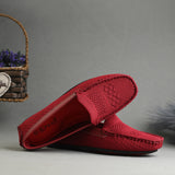 Stylish maroon Leather Casual Slip On woven loafer with textured design