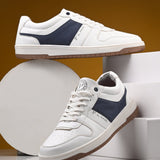 White & Blue Men's casual lace-up sneakers with white laces.