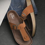 Tan Men's casual slip-on closure sandal