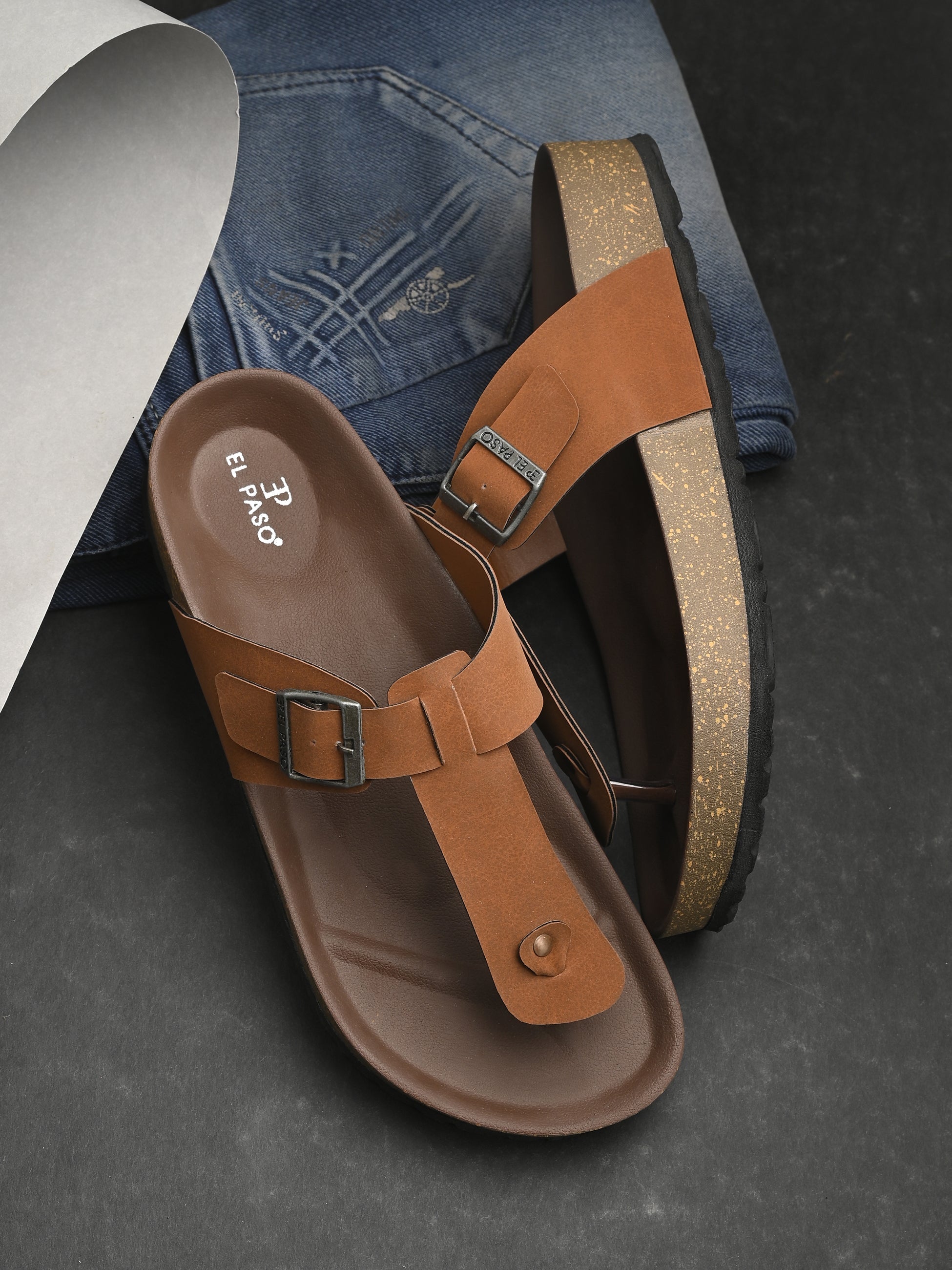 Tan Men's casual slip-on closure sandal