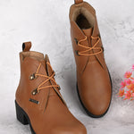 Brown Lace-Up Block Heel Boots