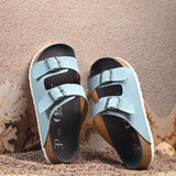 Blue Women's casual flat heel buckle strap sandal