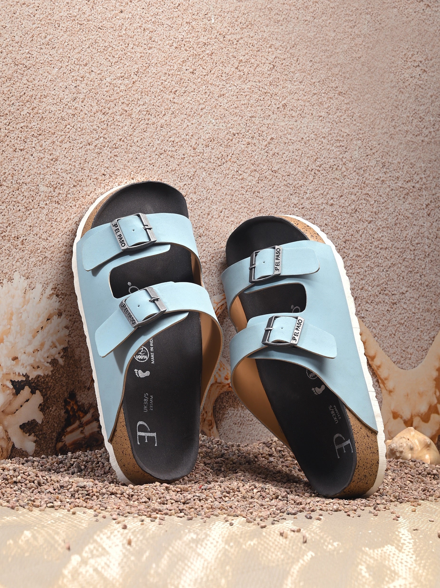 Blue Women's casual flat heel buckle strap sandal