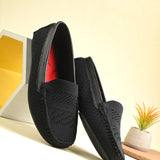 Stylish black Leather Casual Slip On woven loafer with textured design