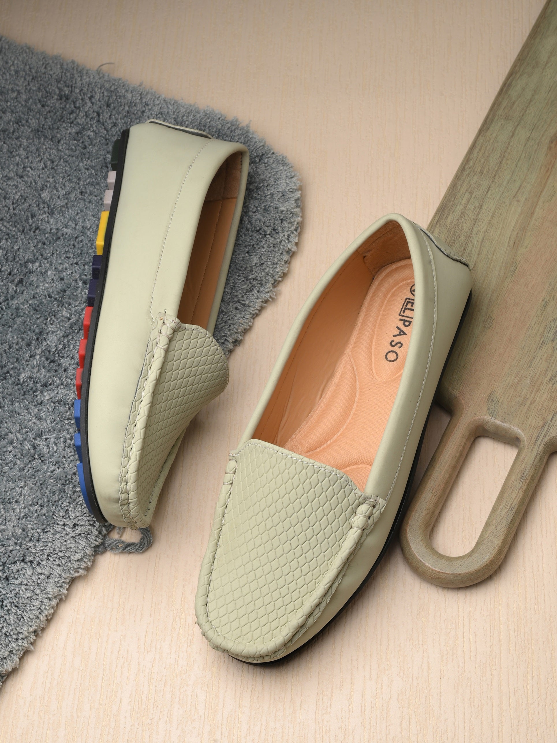 Olive Trendy Textured Slip-On Loafers