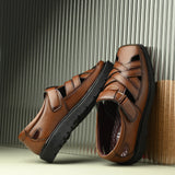 Men Shoe-Style Faux Leather Casual Slip On Sandals