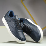 Navy Blue colour Men's casual lace-up sneakers with navy blue laces.