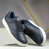 Navy Blue colour Men's casual lace-up sneakers with navy blue laces.