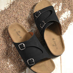 Men's casual Dark Black sandals with slip-on style and buckle strap