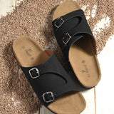 Men's casual Dark Black sandals with slip-on style and buckle strap