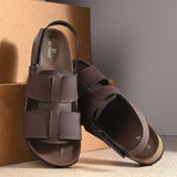 Brown Men's casual  flat heel buckle strap sandal with back strap closure