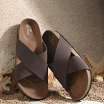 Brown Men's casual flat heel criss-cross sandal