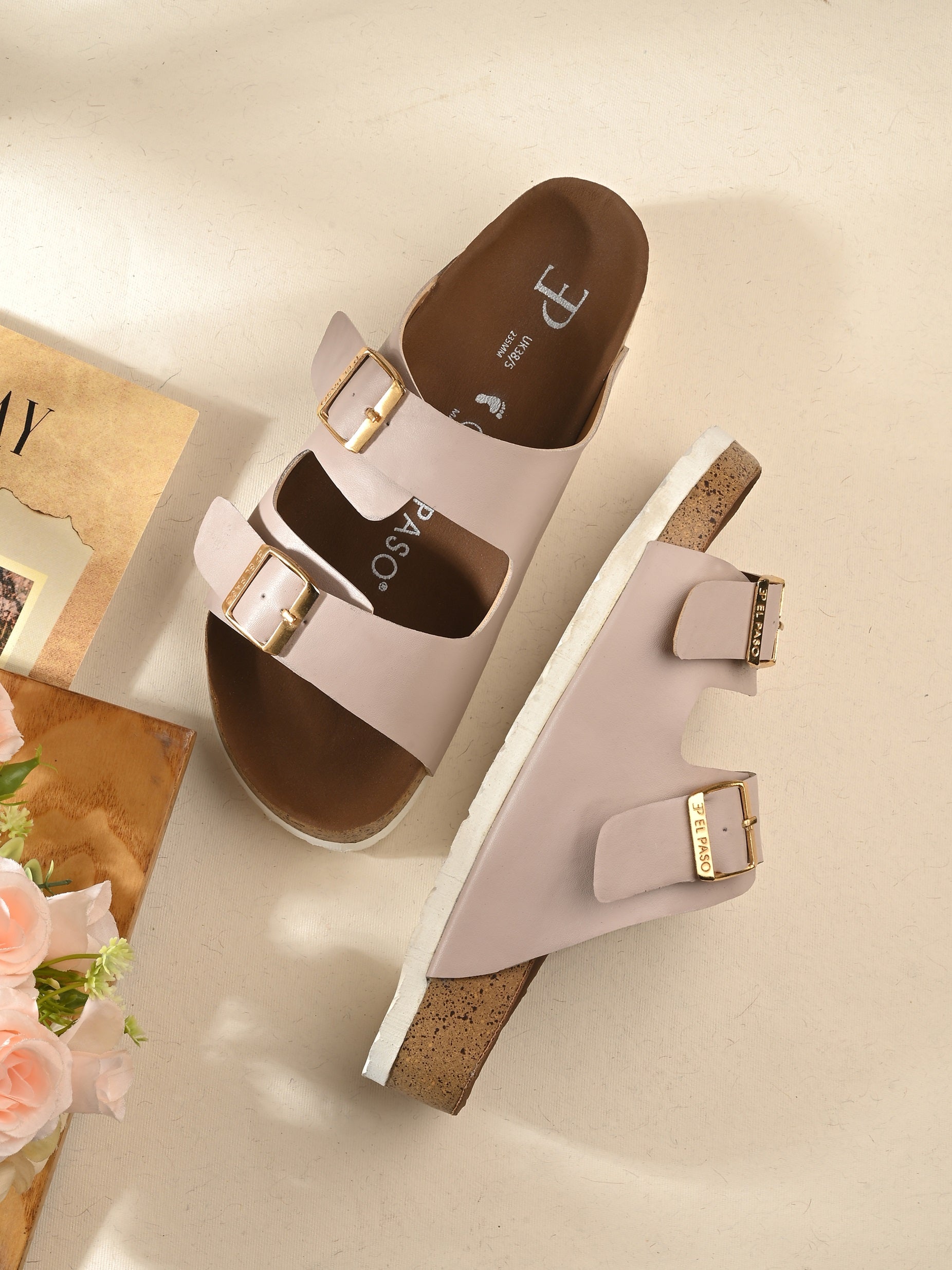 Light Pink Women's casual flat heel buckle strap sandal