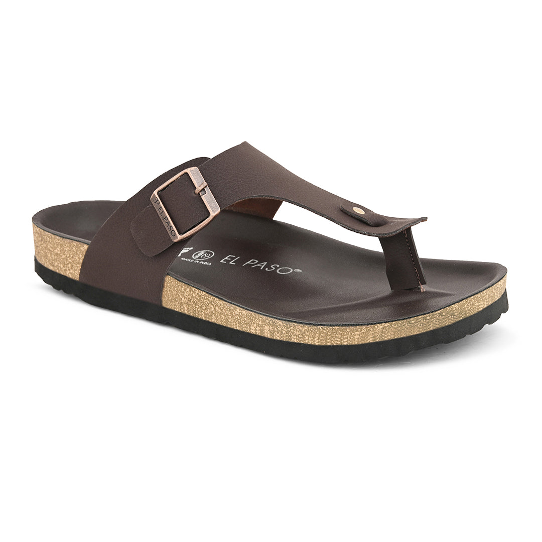 Brown Men's casual flat heel slip-on closure sandal