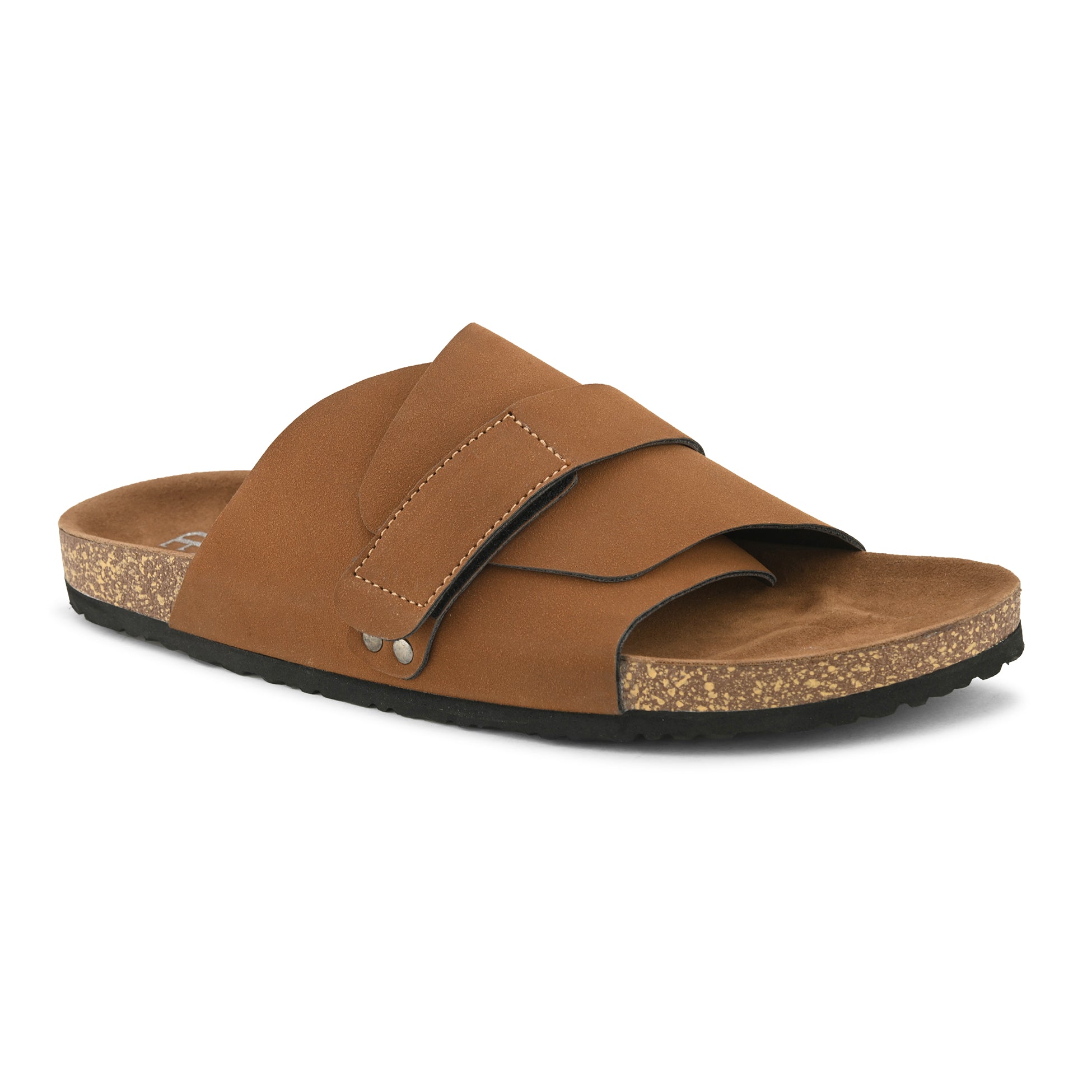Tan Men's casual slip-on closure flat heel sandal 