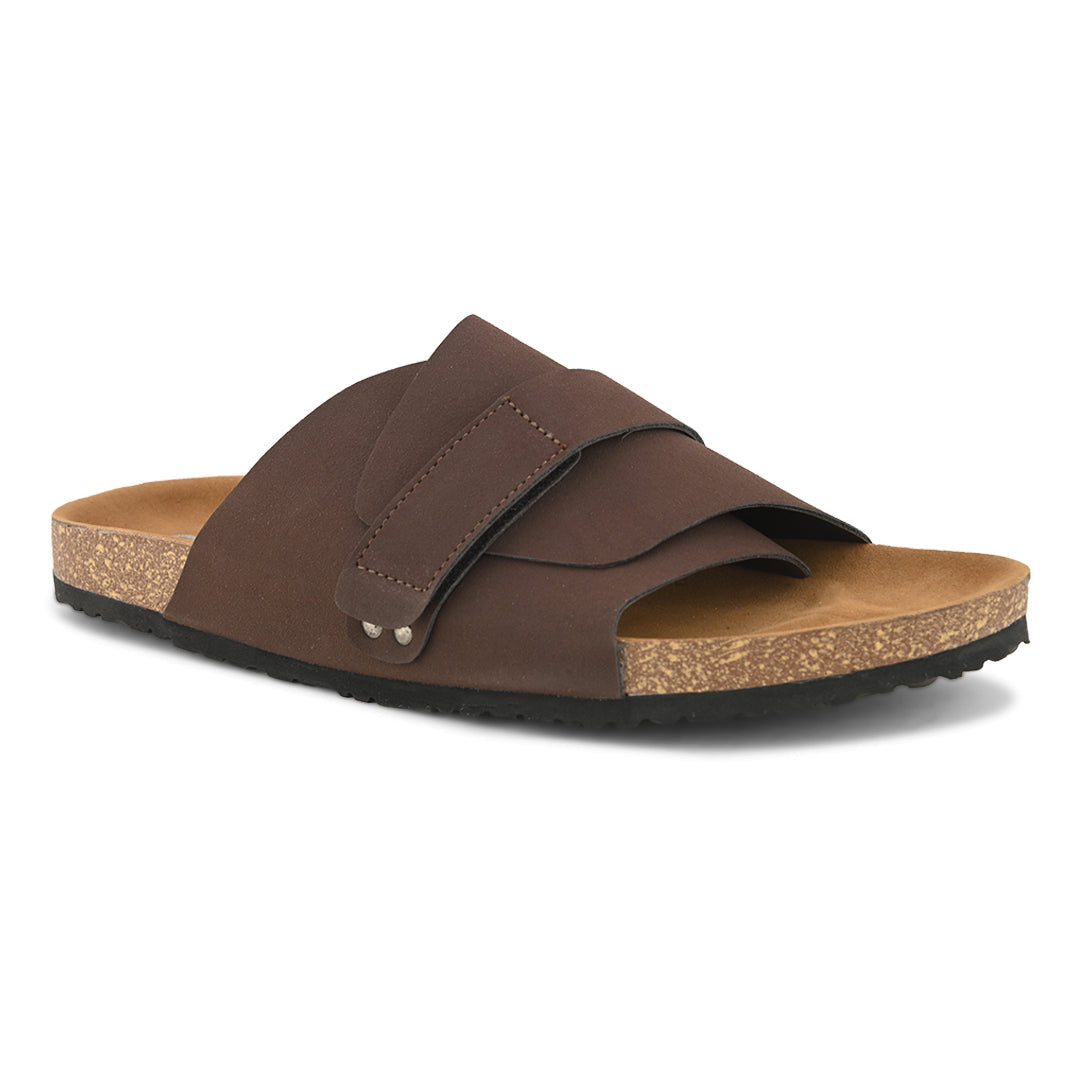 Brown Men's casual slip-on closure flat heel sandal 