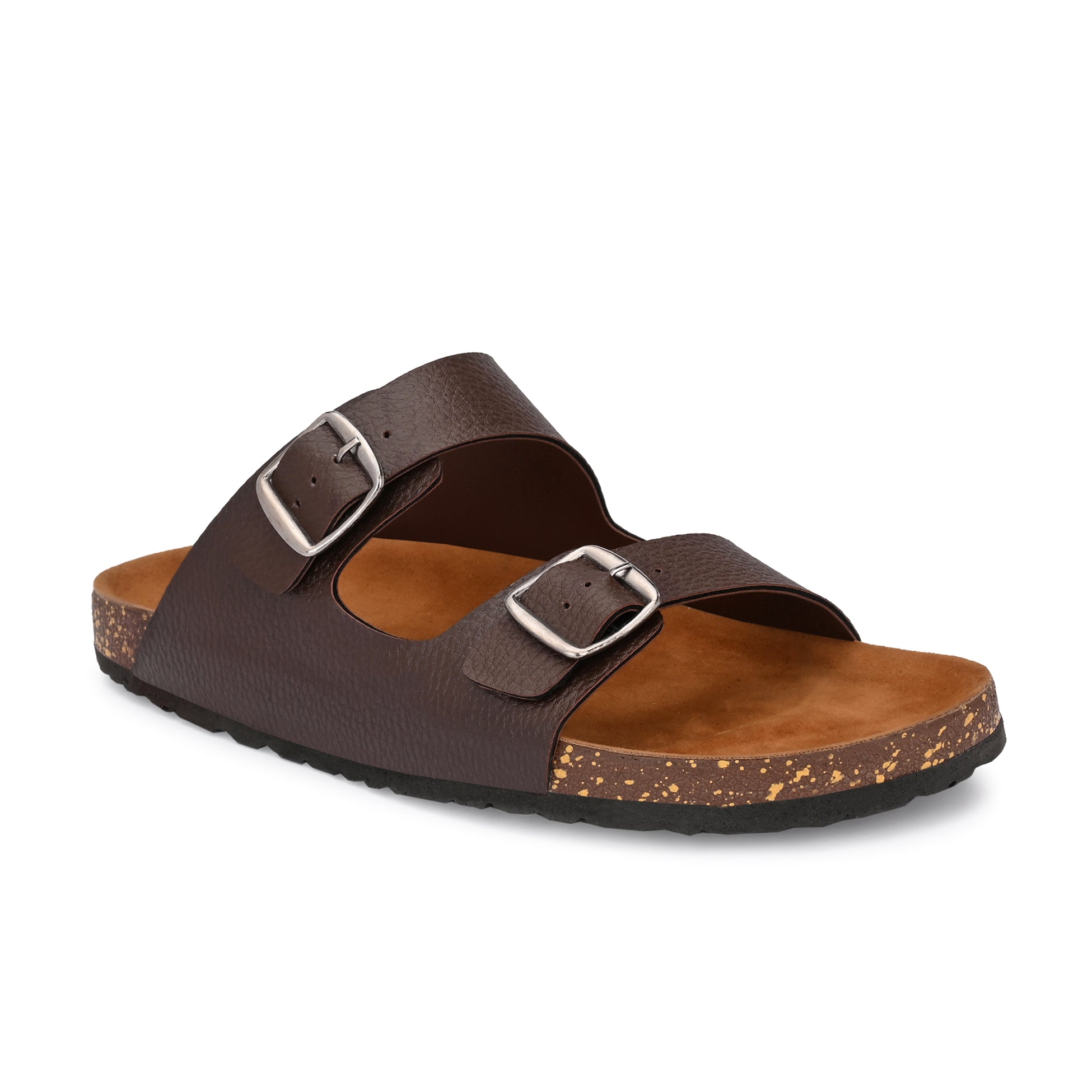 Brown Men's casual flat heel buckle strap slip-on sandal