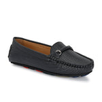 Black Textured Slip-On Loafers For Women 