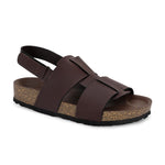 Brown Men's casual  flat heel buckle strap sandal with back strap closure