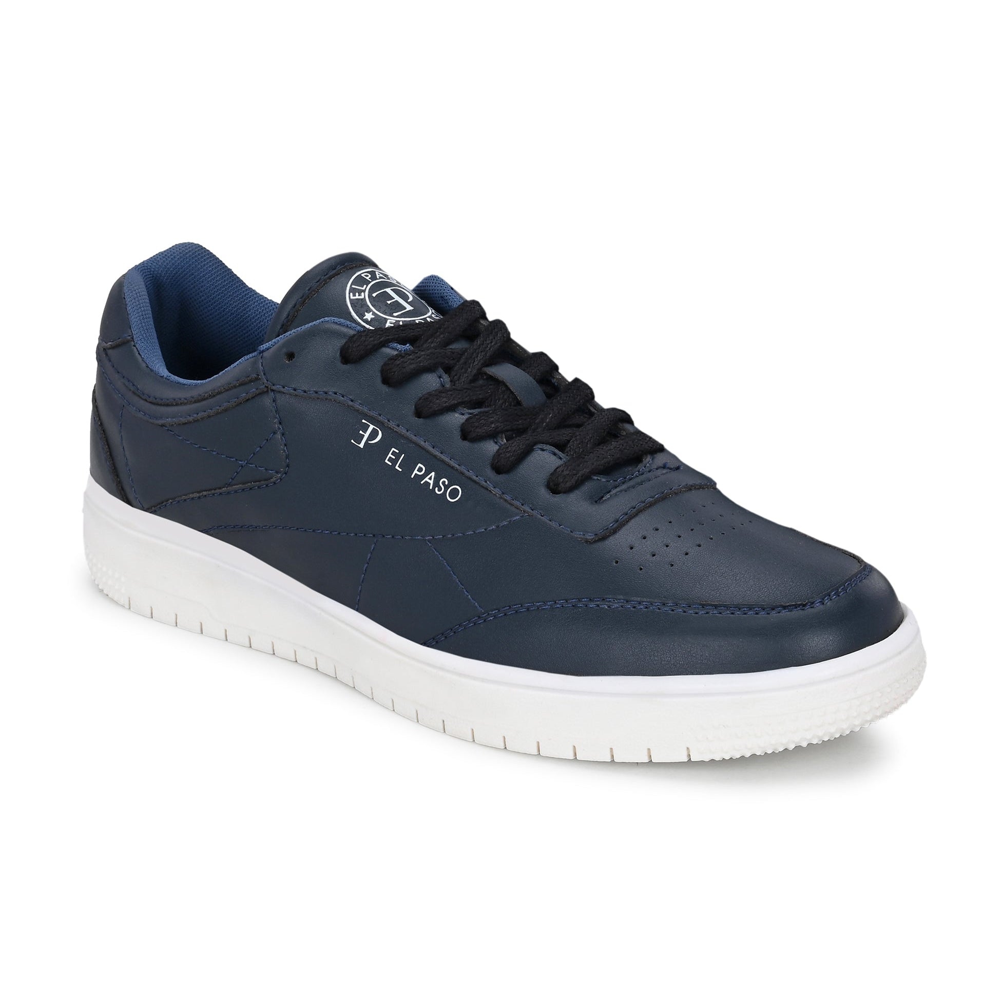 Navy Blue colour Men's casual lace-up sneakers with navy blue laces.