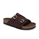 Brown Men's casual buckle strap sandal with slip-on closure