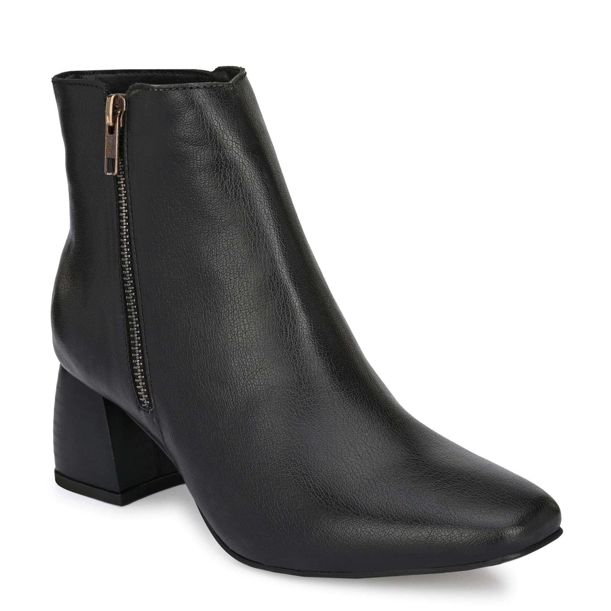 Black Zip-Closure Block Heel Boots