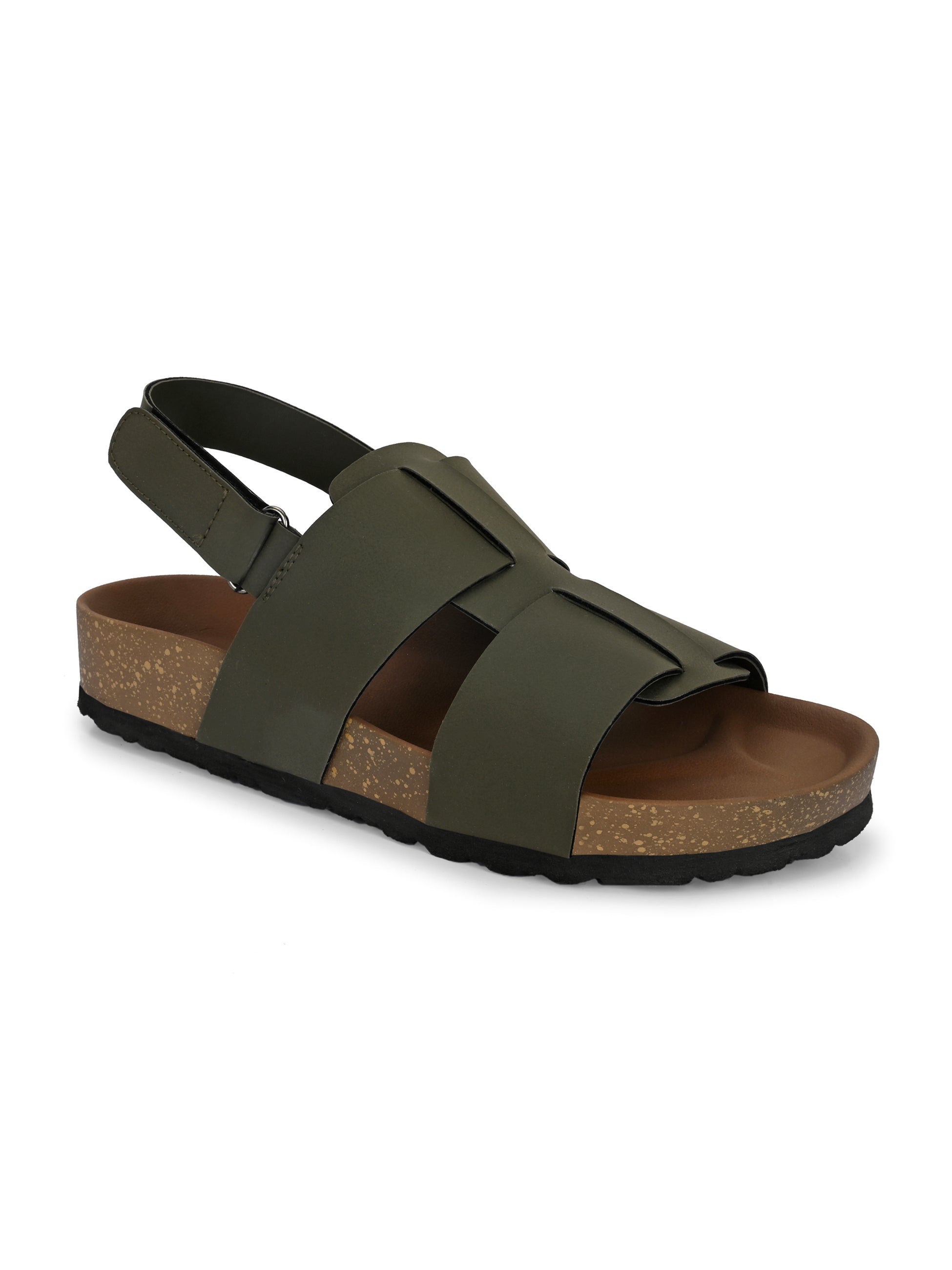 Men's casual  flat heel buckle strap sandal with back strap closure