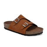 Tan Men's casual buckle strap sandal with slip-on closure