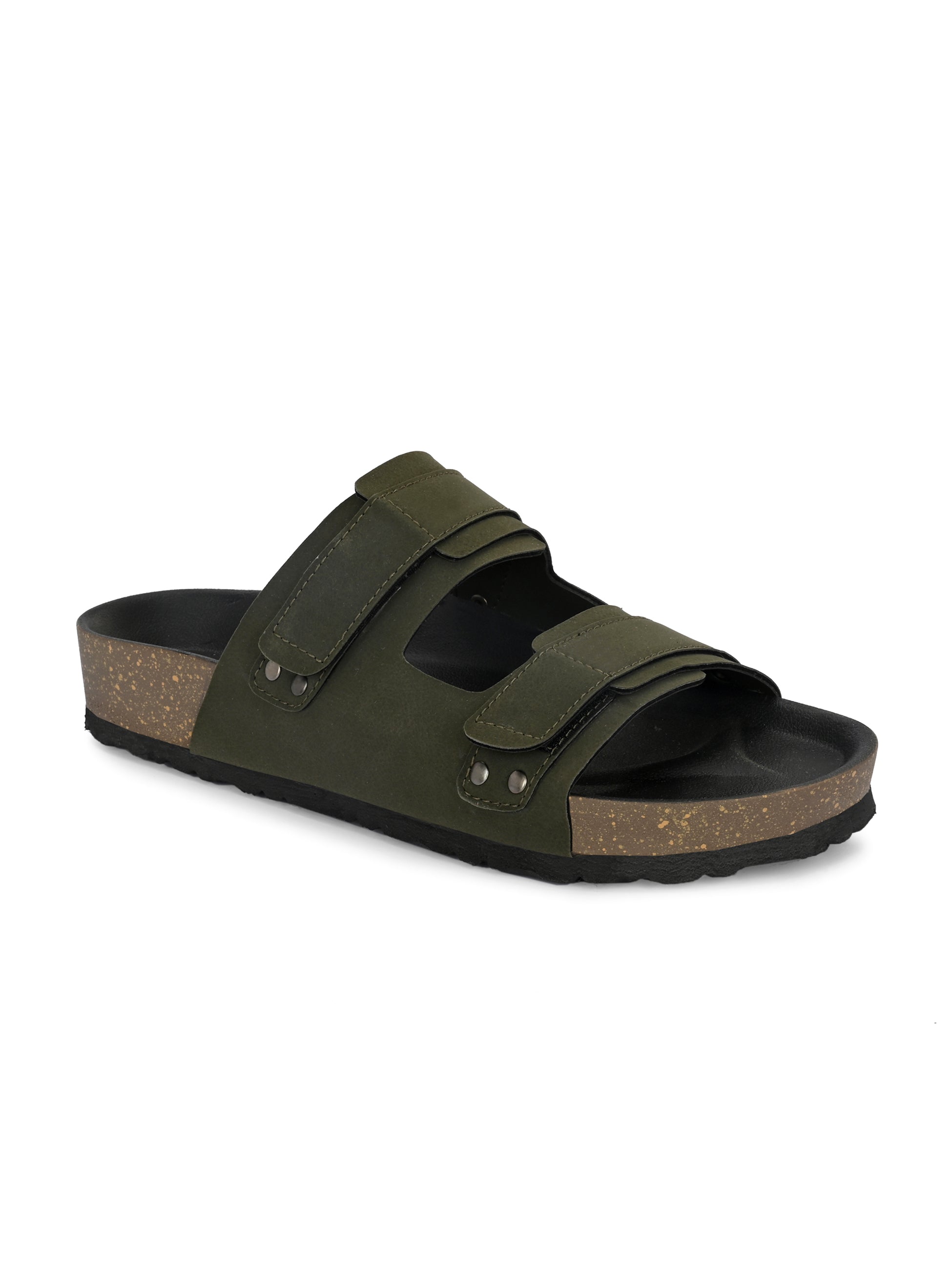 Olive Men's casual flat heel buckle strap sandal 