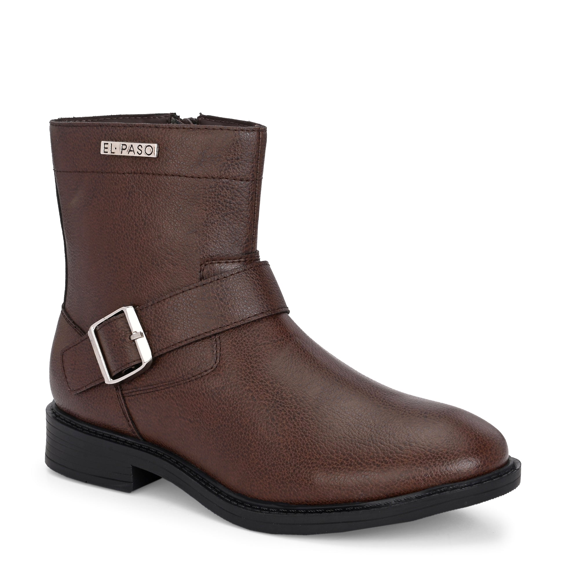 Brown ankle boot with a side buckle strap, textured leather finish, and "El Paso" branding on the top.