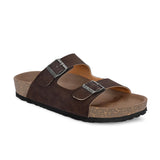 Brown Men's casual flat heel buckle strap sandal 