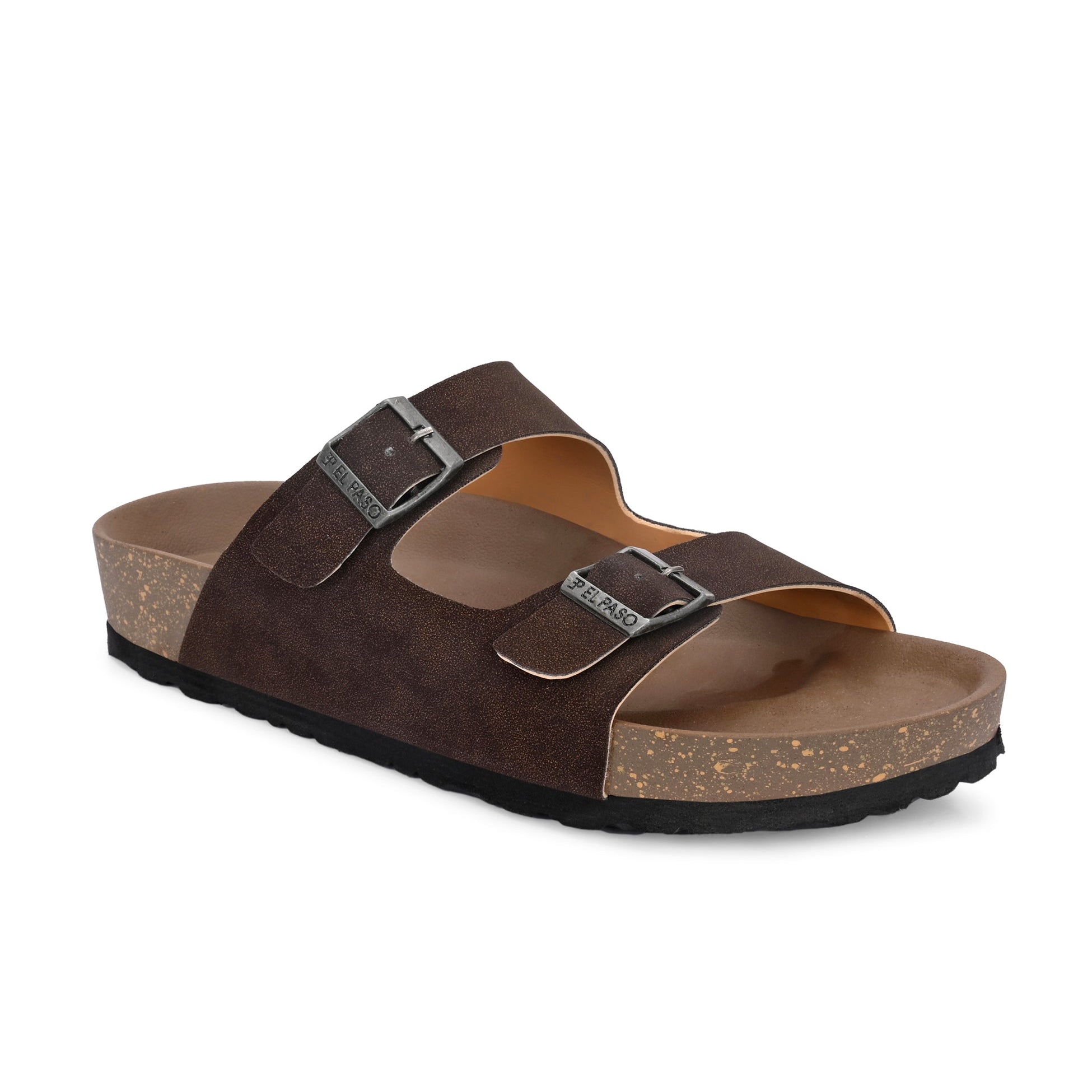 Brown Men's casual flat heel buckle strap sandal 