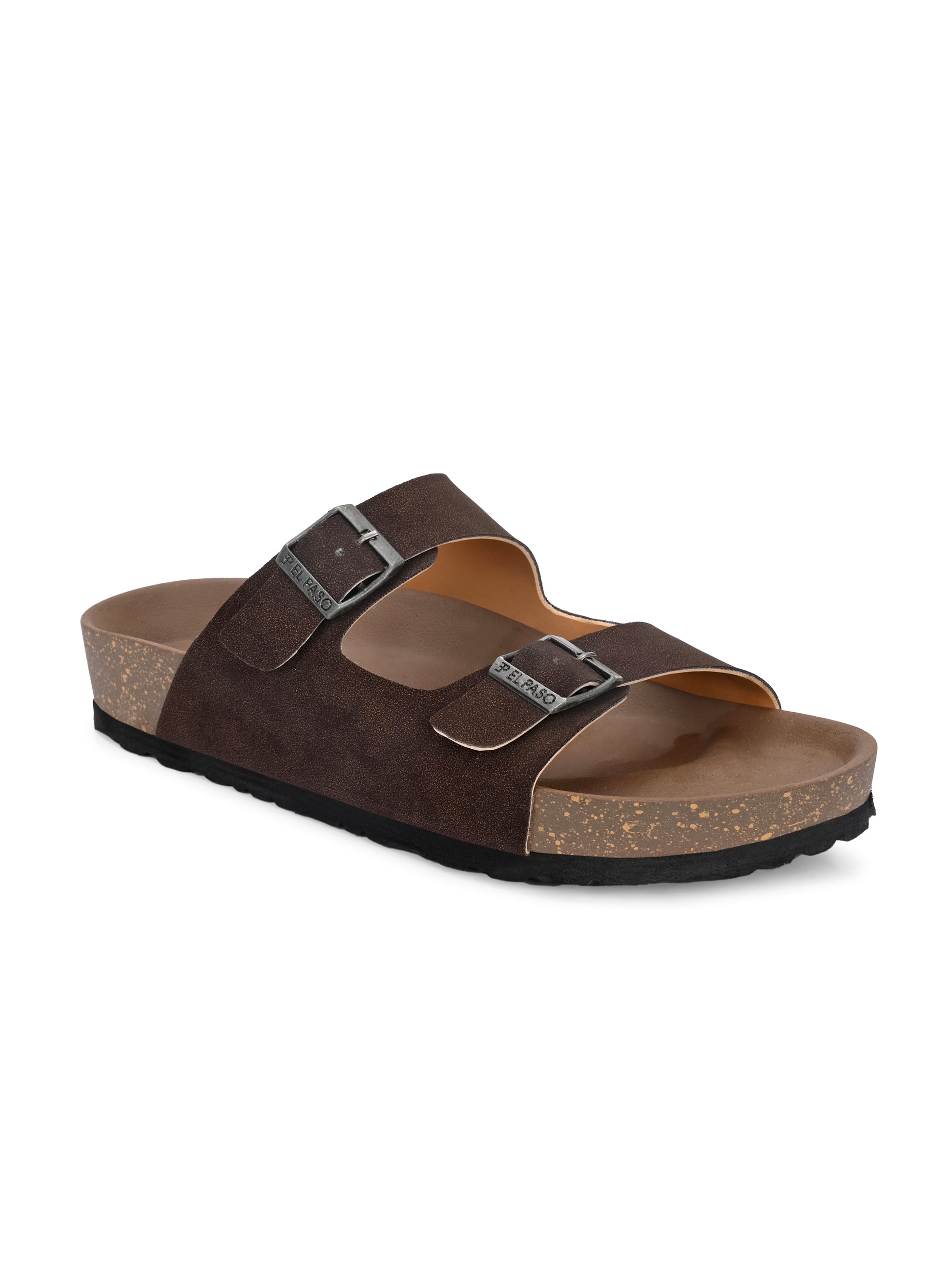 Brown Men's casual flat heel buckle strap sandal 