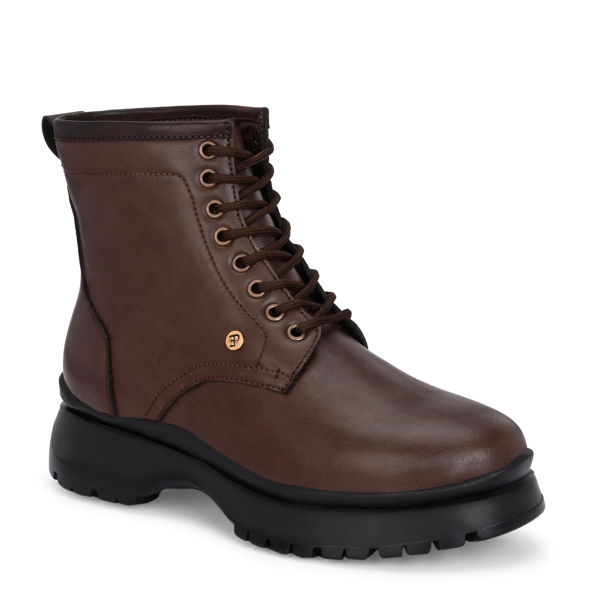 A Men's Ankle Length Block Heel boots with a side zipper, pull-tab at the back, and a low block heel.