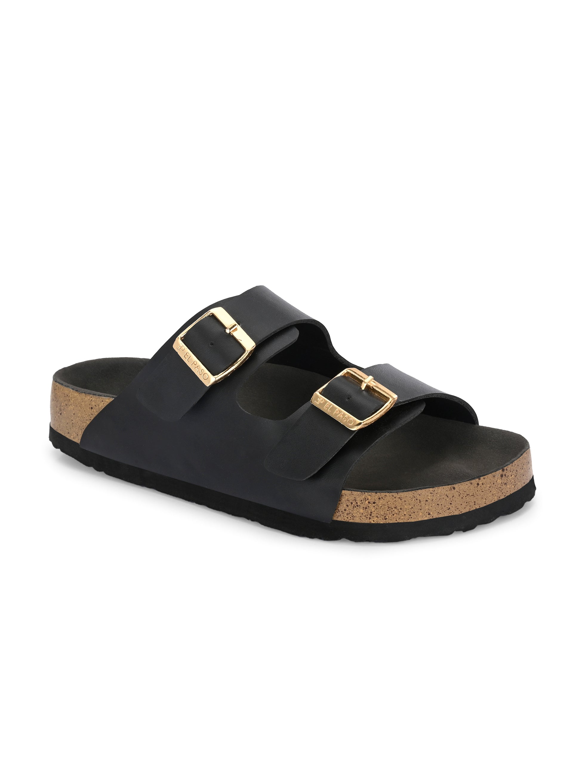 Black Women's casual flat heel buckle strap sandal