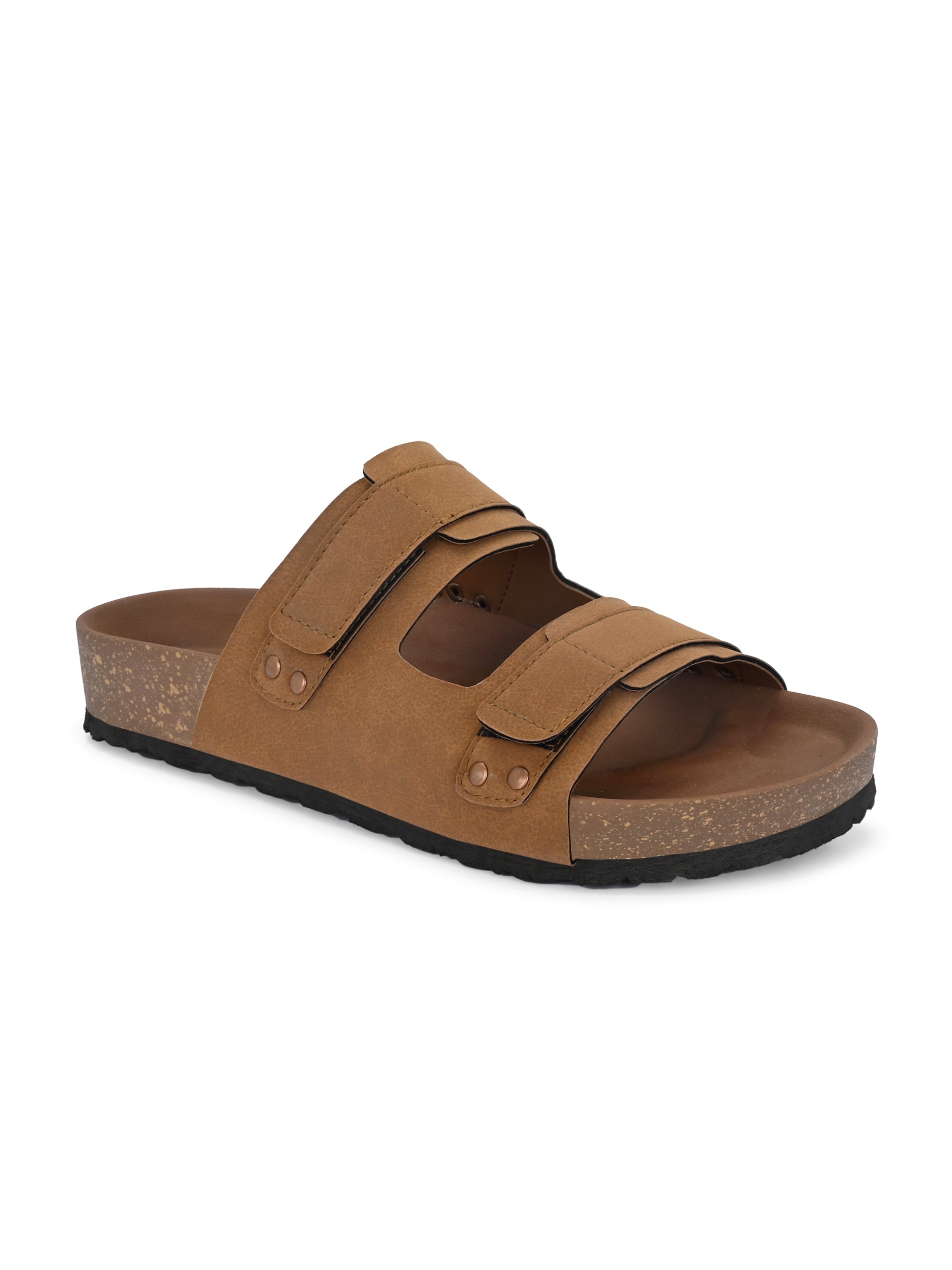 Tan Men's casual flat heel buckle strap sandal 