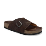 Brown Men's casual flat heel with buckle strap slip-on sandal 