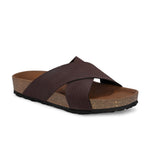 Brown Men's casual flat heel criss-cross sandal 