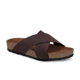 Brown Men's casual flat heel criss-cross sandal 