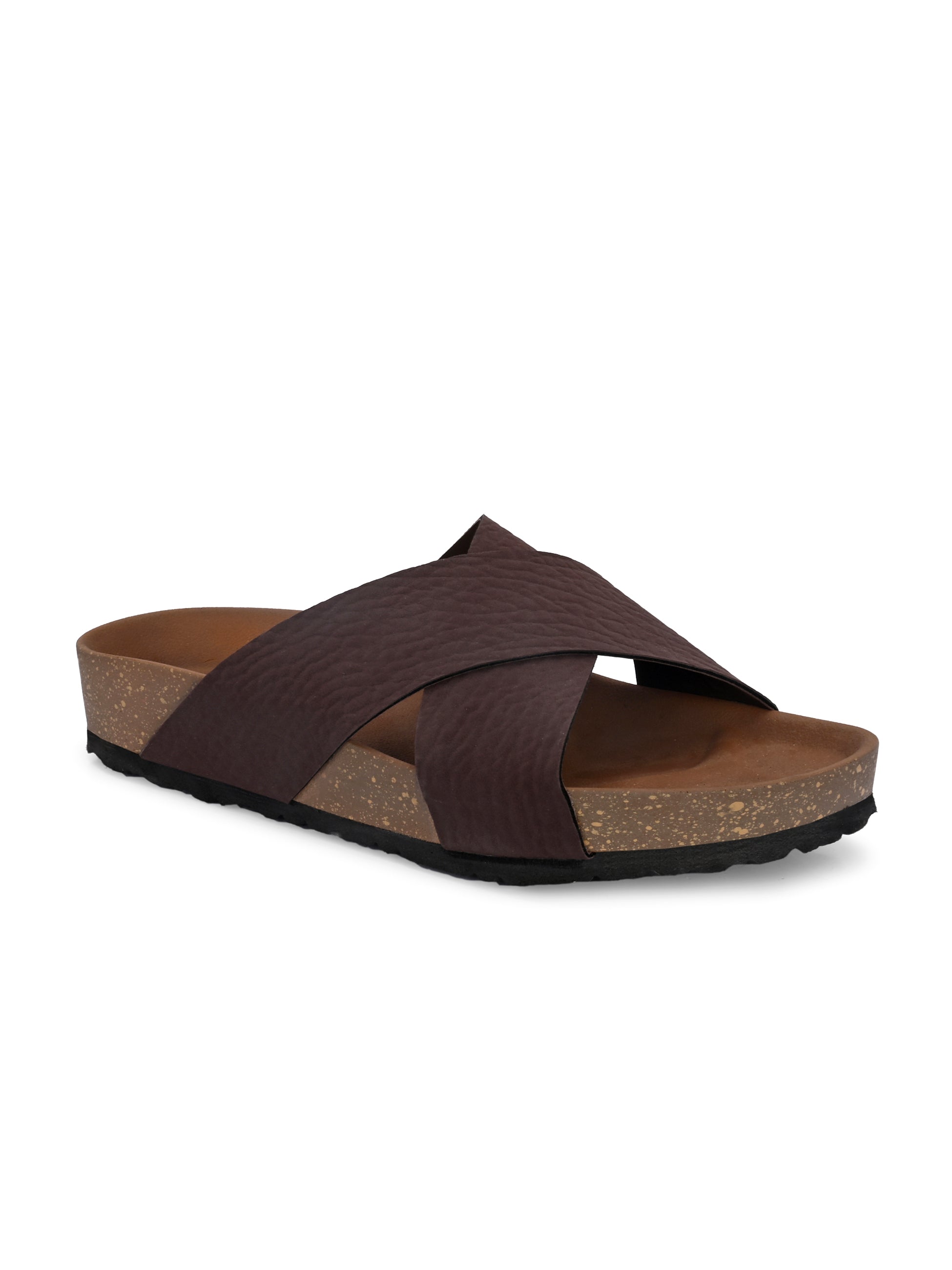 Brown Men's casual flat heel criss-cross sandal 