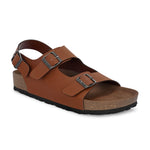 Tan Men's casual flat heel buckle strap sandal with back strap closure