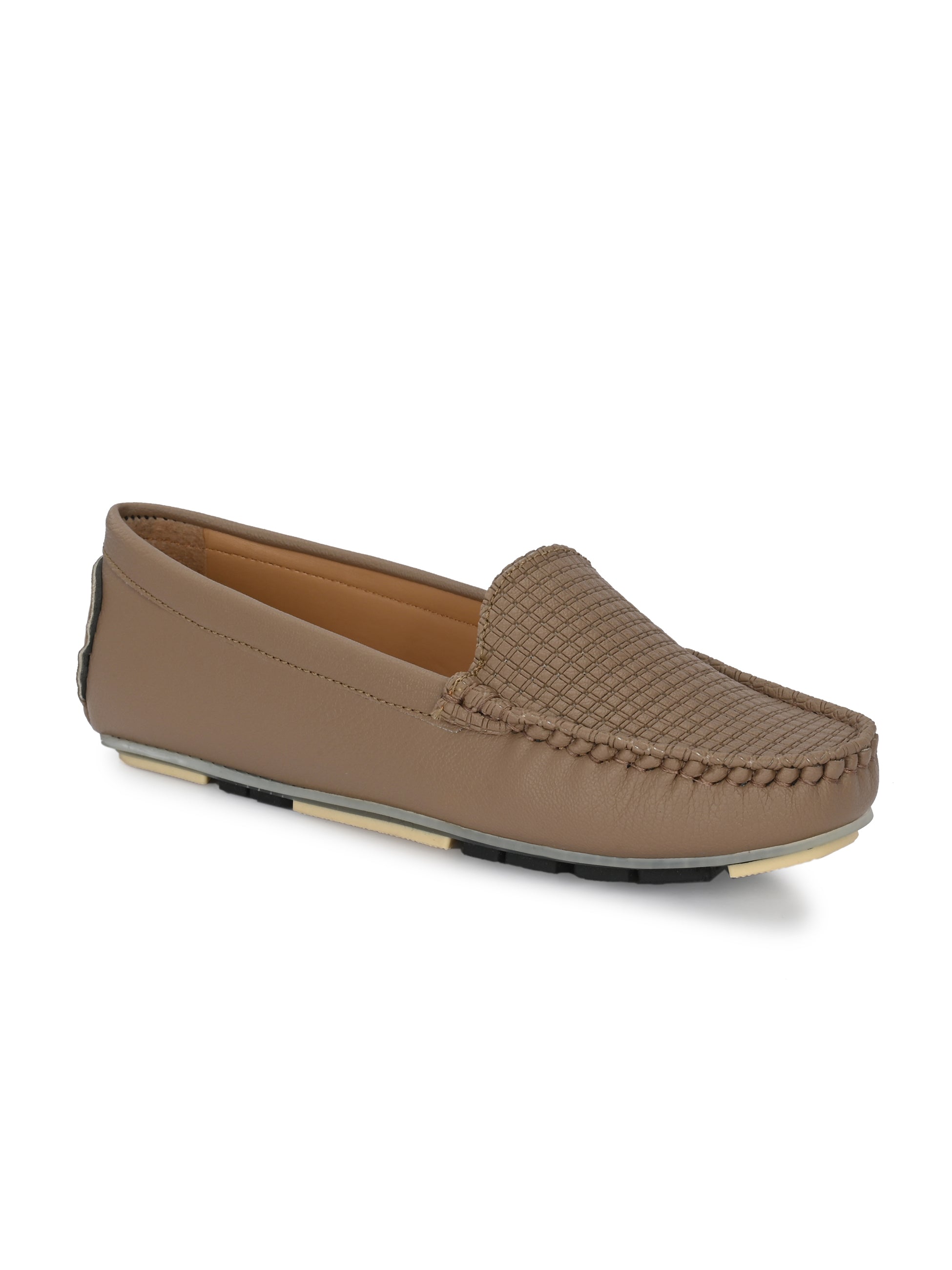 Beige Textured Slip-On Women Loafers