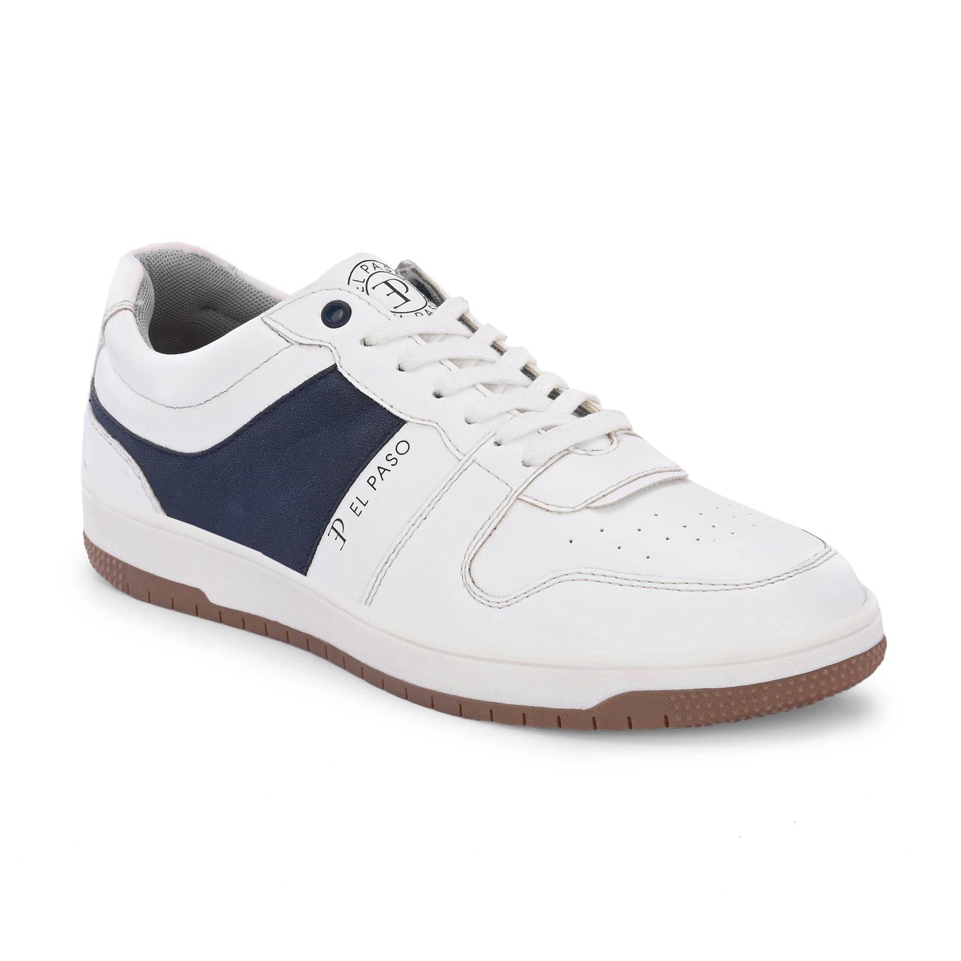 White & Blue Men's casual lace-up sneakers with white laces.