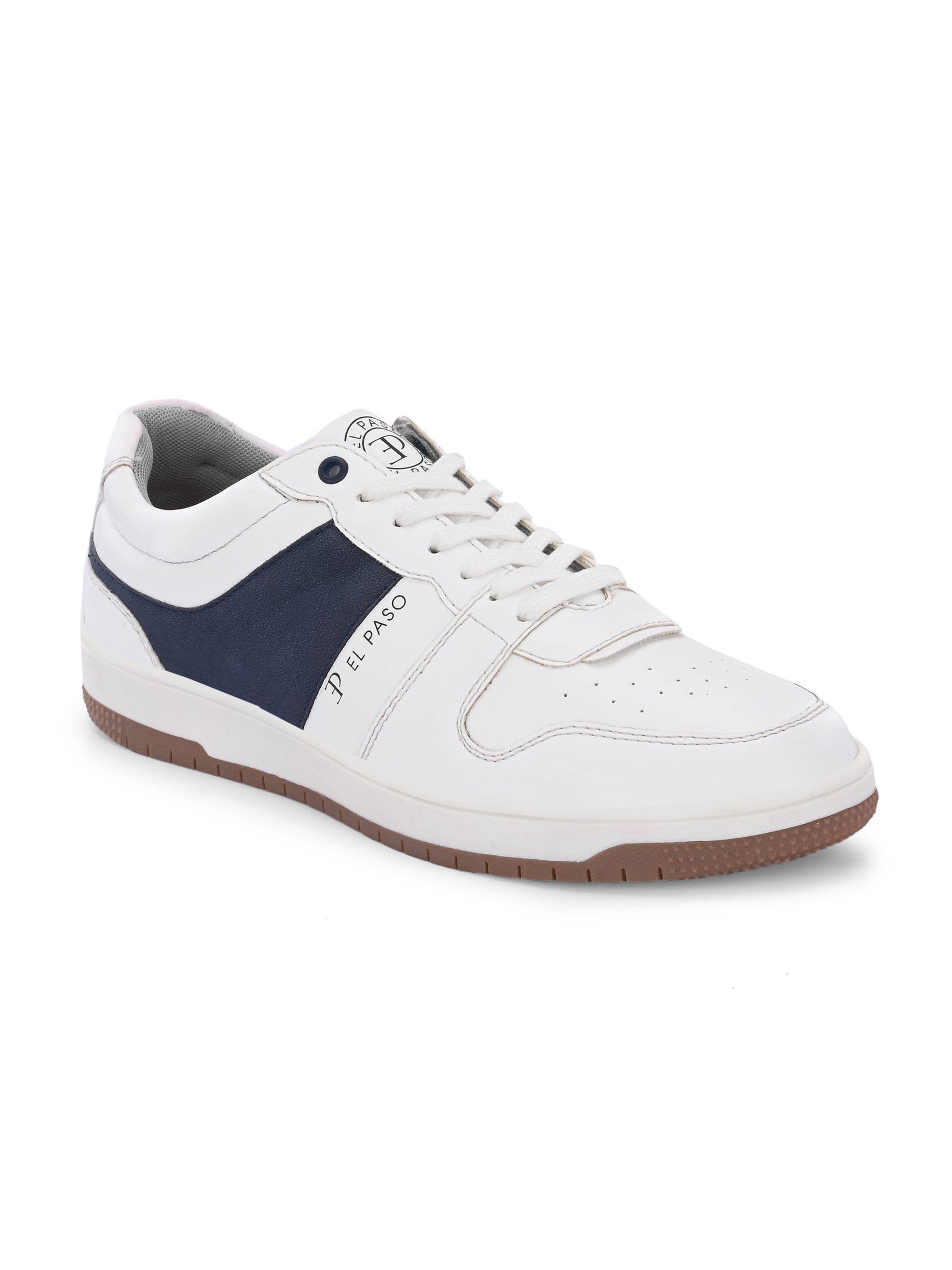 White & Blue Men's casual lace-up sneakers with white laces.