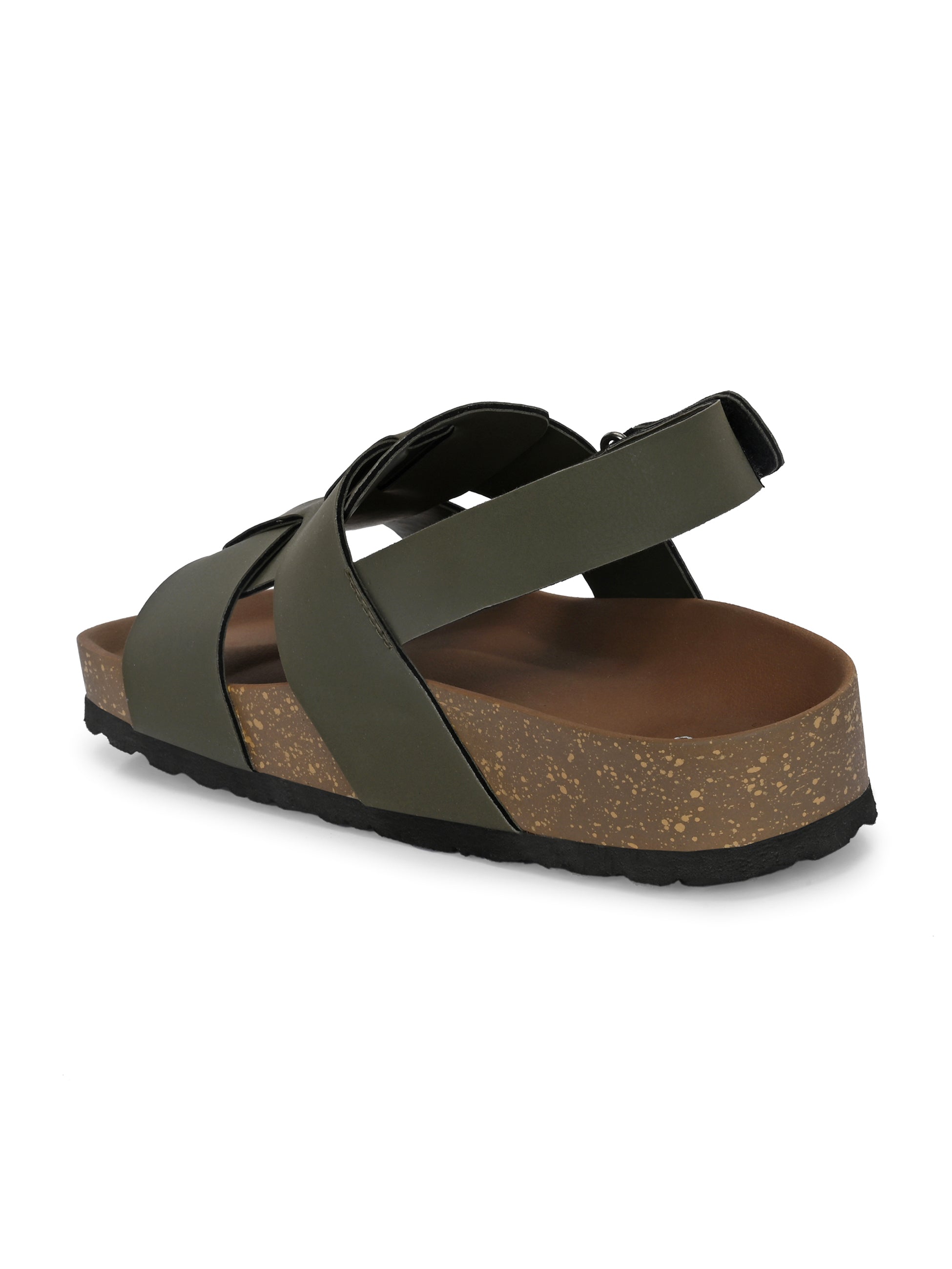 Men's casual  flat heel buckle strap sandal with back strap closure