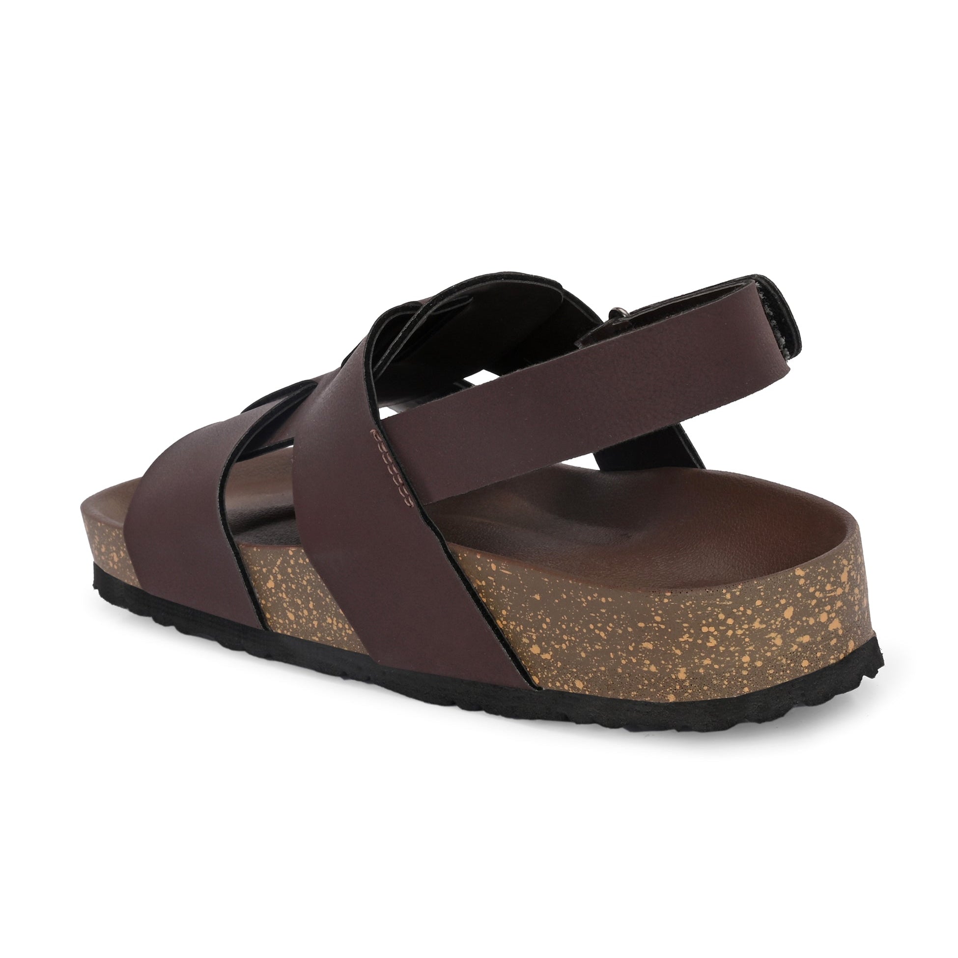 Brown Men's casual  flat heel buckle strap sandal with back strap closure
