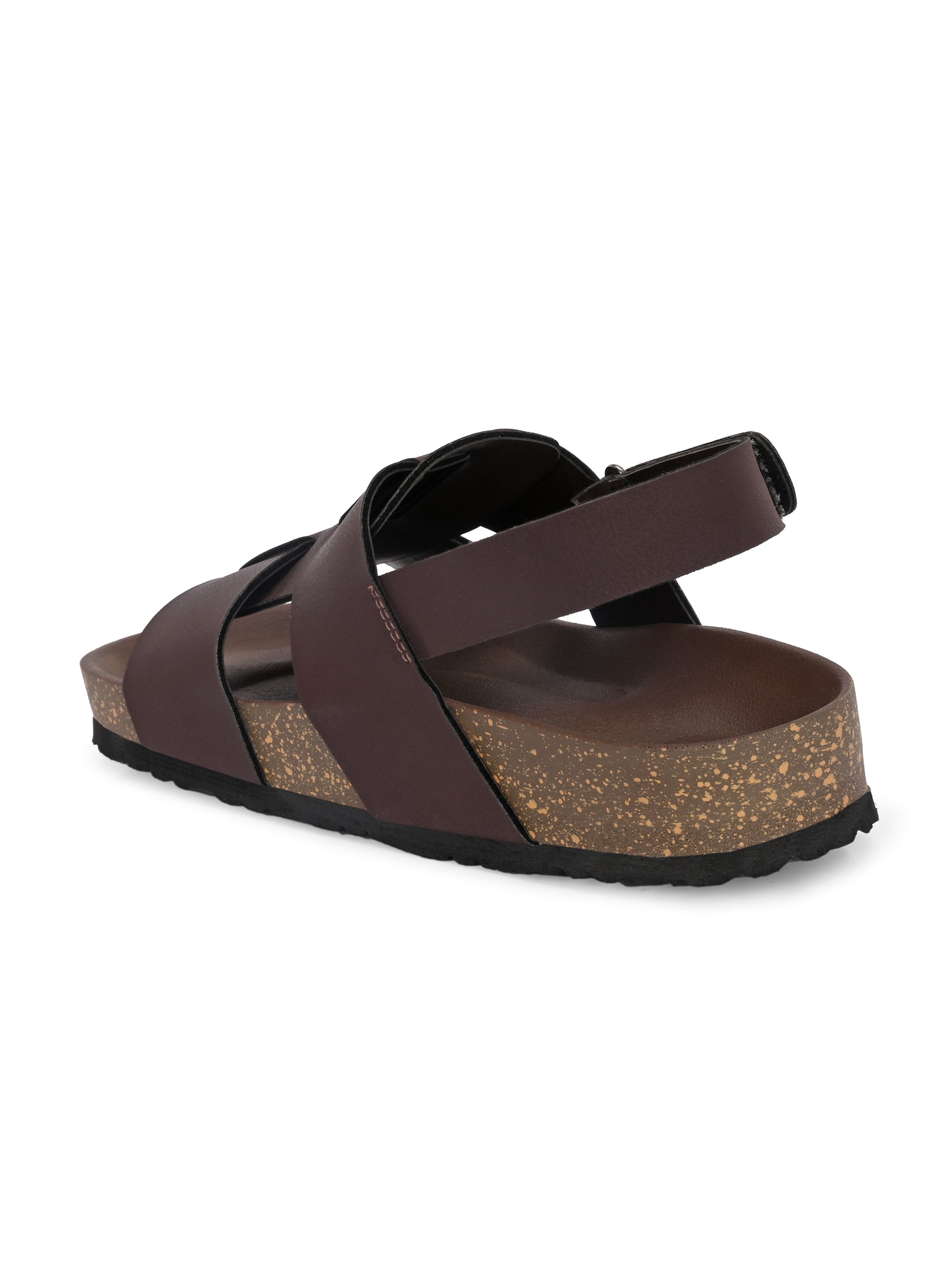 Brown Men's casual  flat heel buckle strap sandal with back strap closure